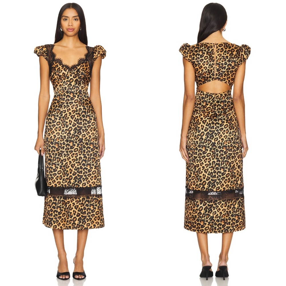 NEW FREE PEOPLE Leopard ANIMAL Print Foolish Heart LACE TRIM Satin SLIP DRESS XL - Picture 2 of 16